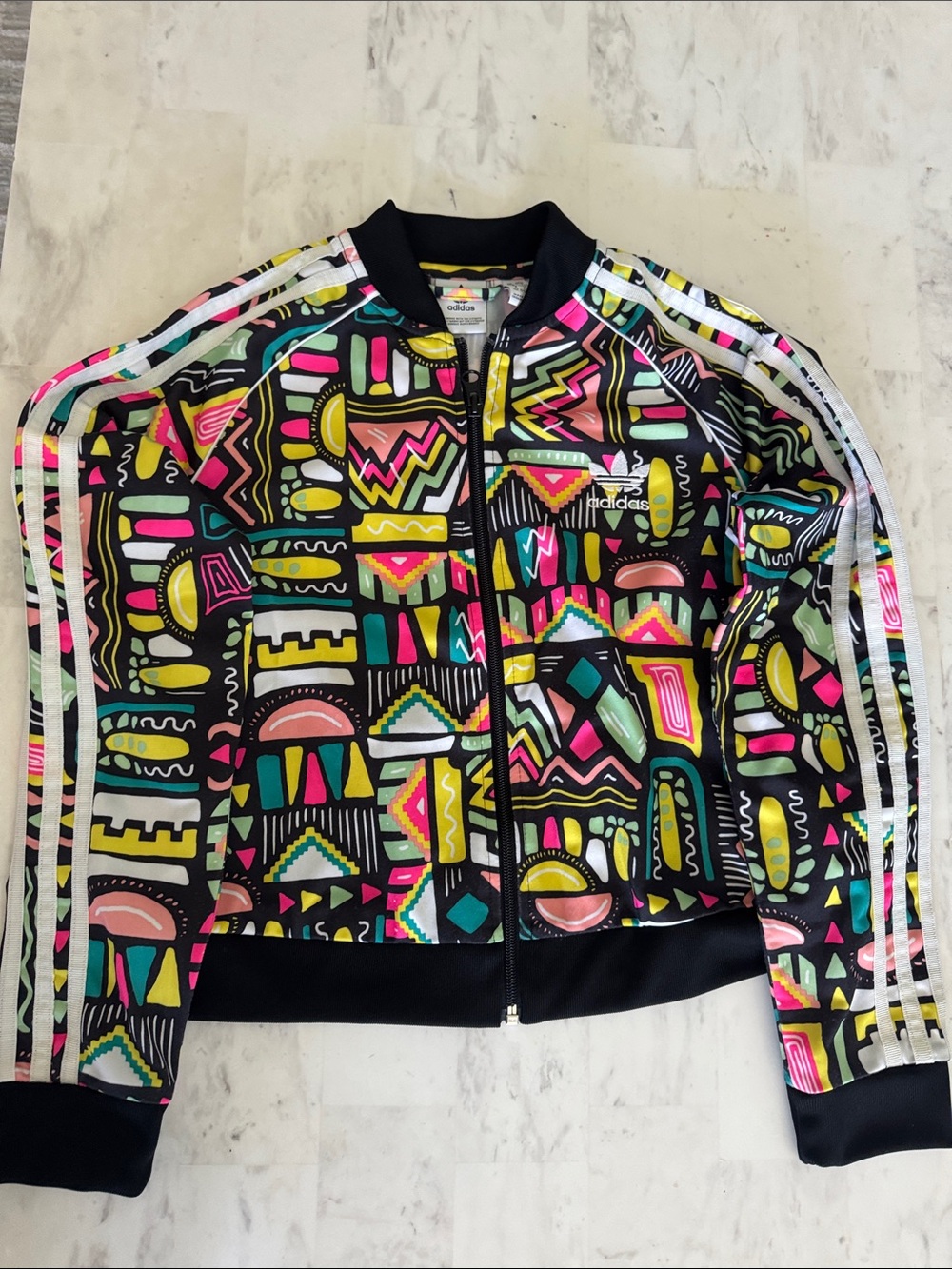 Adidas Graphic Track Jacket in Black with Neon Geo Print